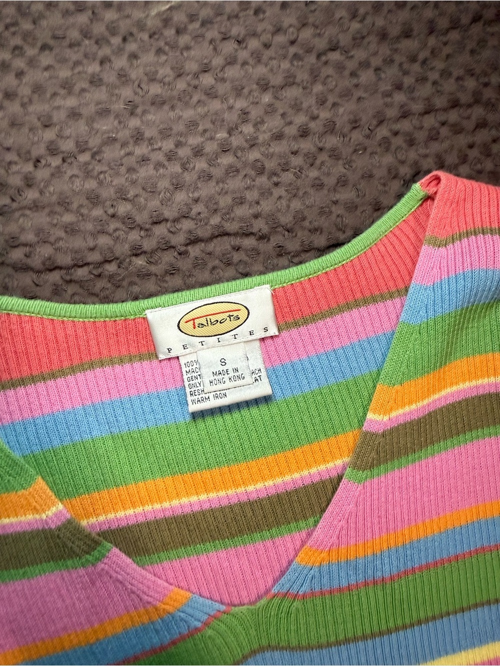 Talbots Multicolor Striped V-Neck Ribbed Top - Picture 3 of 5